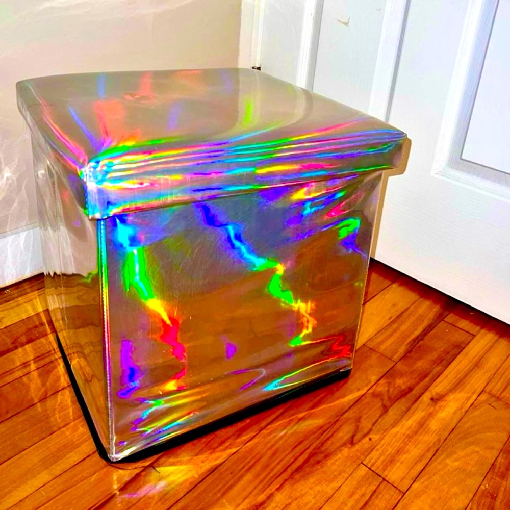 Silver Holographic Foldable Storage Ottoman